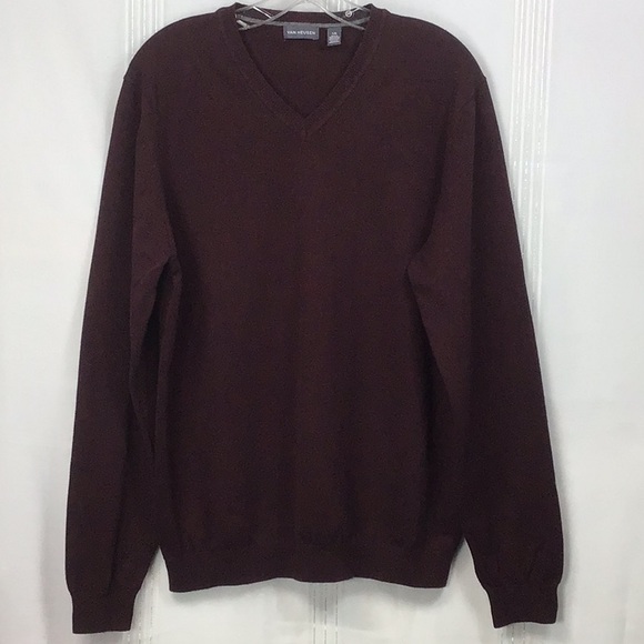 Van Heusen Maroon Cotton Blend Knit V-Neck Sweater - Picture 9 of 9